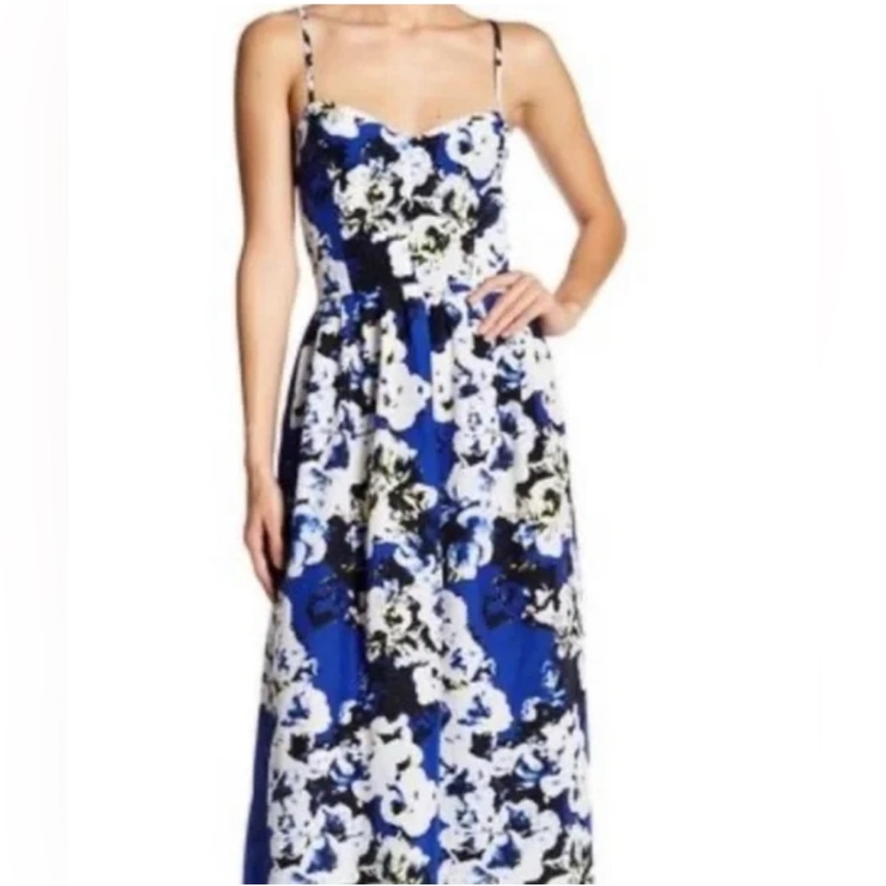 Parker floral print spaghetti straps blue maxi dress size M